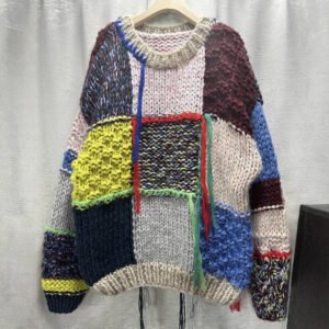 Autumn and winter new cross-border men's and women's same retro contrasting color fringe rainbow plaid heavy handmade sweater sweater