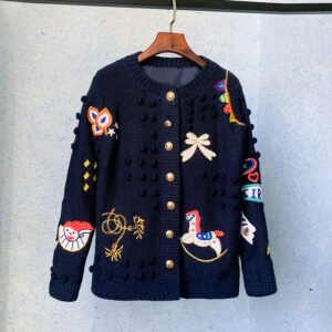 Fall-Winter 2024 Thickened Loose Knit Jacket Heavy Industry Embroidered Pony Sweater Cardigan Sweater