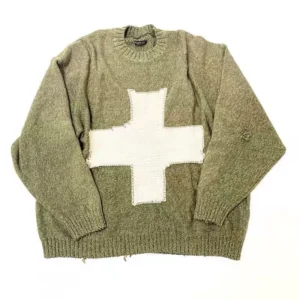 20AW KAPITAL Kazuhiro Hirata cross pattern ripped round neck sweater pullover long sleeve sweater