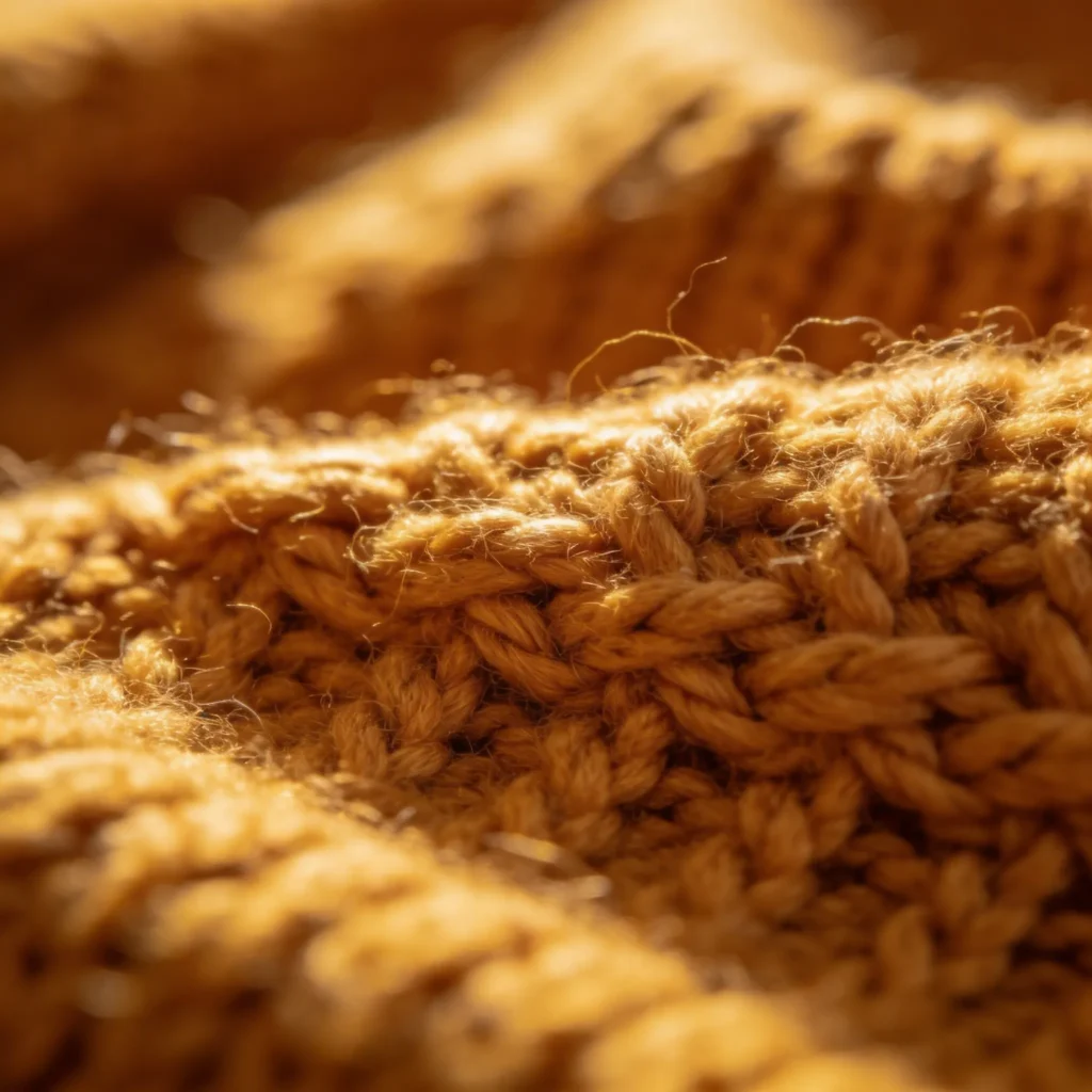 close up of wool knitwear texture showing natural fiber