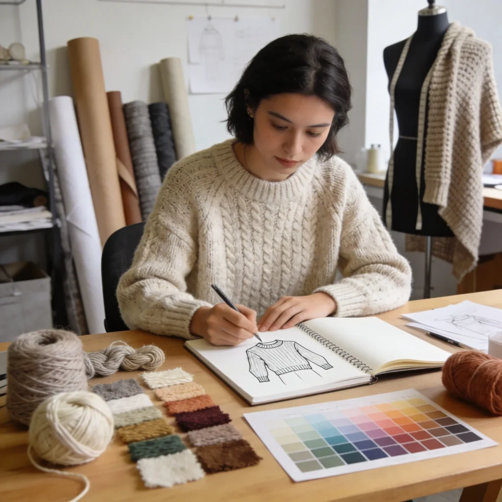 knitwear designer creating custom sweater designs