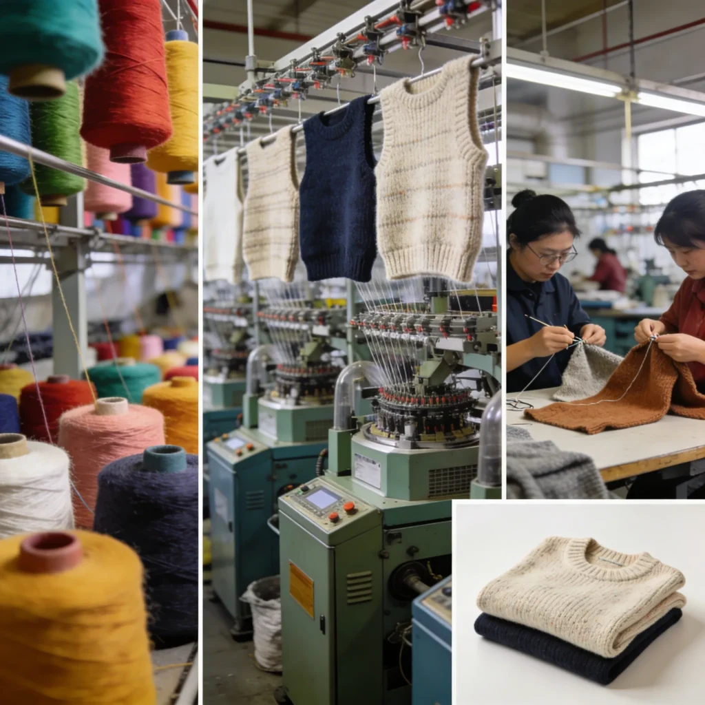 knitwear manufacturing process from yarn to finished sweater
